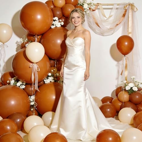 Image of 32Pcs Brown Big Balloons 18 Inch, Round Large Brown Latex Party Balloons for Birthday Wedding Decorations.