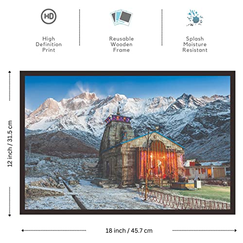 Image of Mad Masters Kedarnath Temple Framed Photo, Bhagwan Lord Shiva Mandir Wall Hanging Home Decor Painting for Living Room & Bedroom Decoration (18 x 12 Inch,Paper)