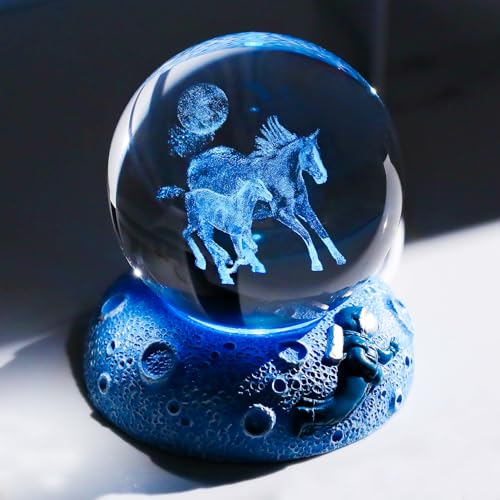 Movdyka Statuetta in cristallo 3D a forma di cavallo, 6 cm, regalo per lui marito, arte animale in vetro per stanza con base luminosa spaziale, ricordi per gli amanti dei cavalli, ornamento per la