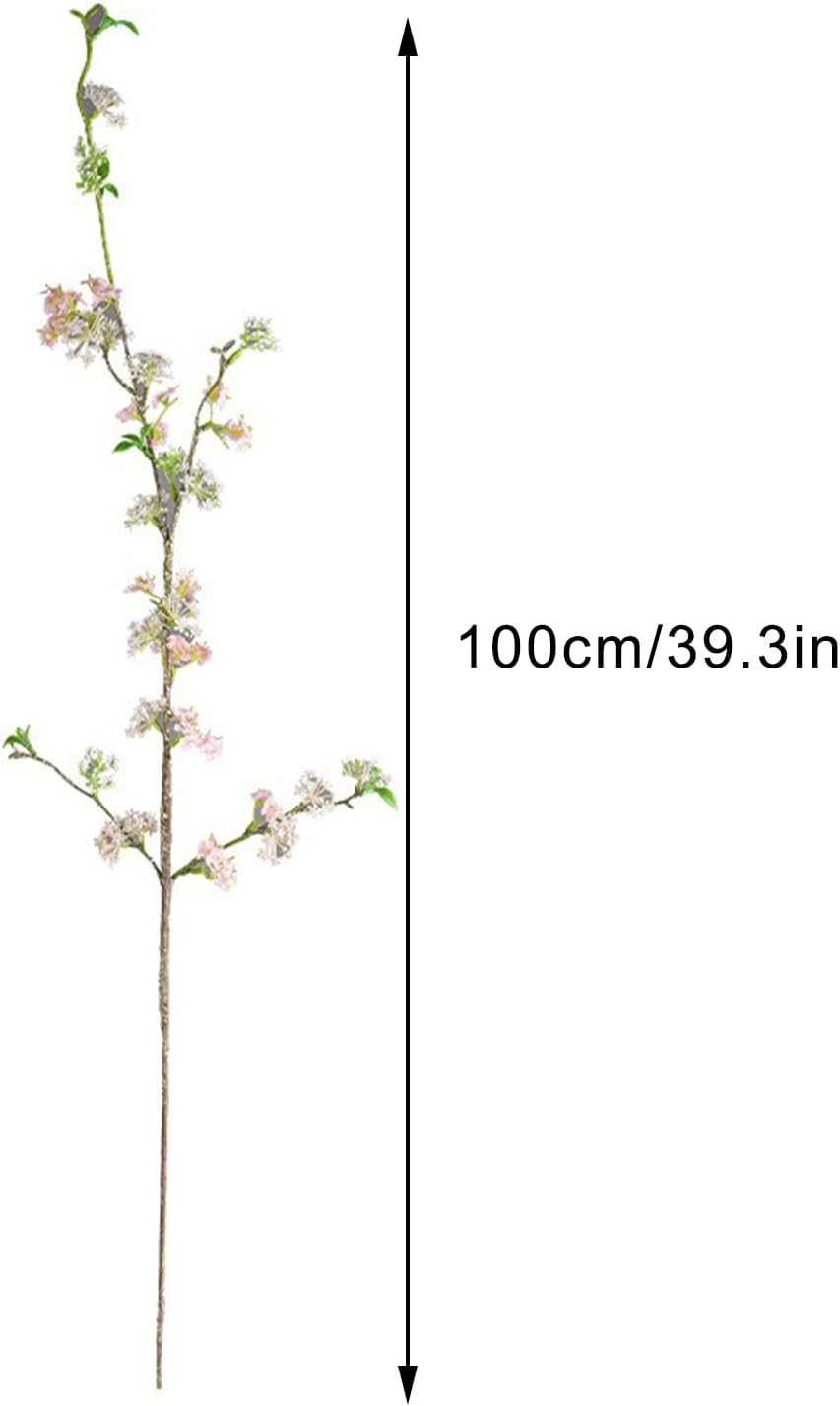39.3in Artificial Plum Blossom Branches for Tall Vase, 4pcs Long Stem Faux Forsythia Plants Fake Silk Cherry Flowers Stems with Green Leaves for Home Kitchen Dining Table Centerpiece(White)