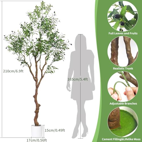 Kmise 7ft Faux Olive Tree, Artificial Olive Tree Indoor with Realistic Leaves and Fruits, Fake Potted Topiary Tree for Living Room Office Home Décor(1 Pack) - Image 4