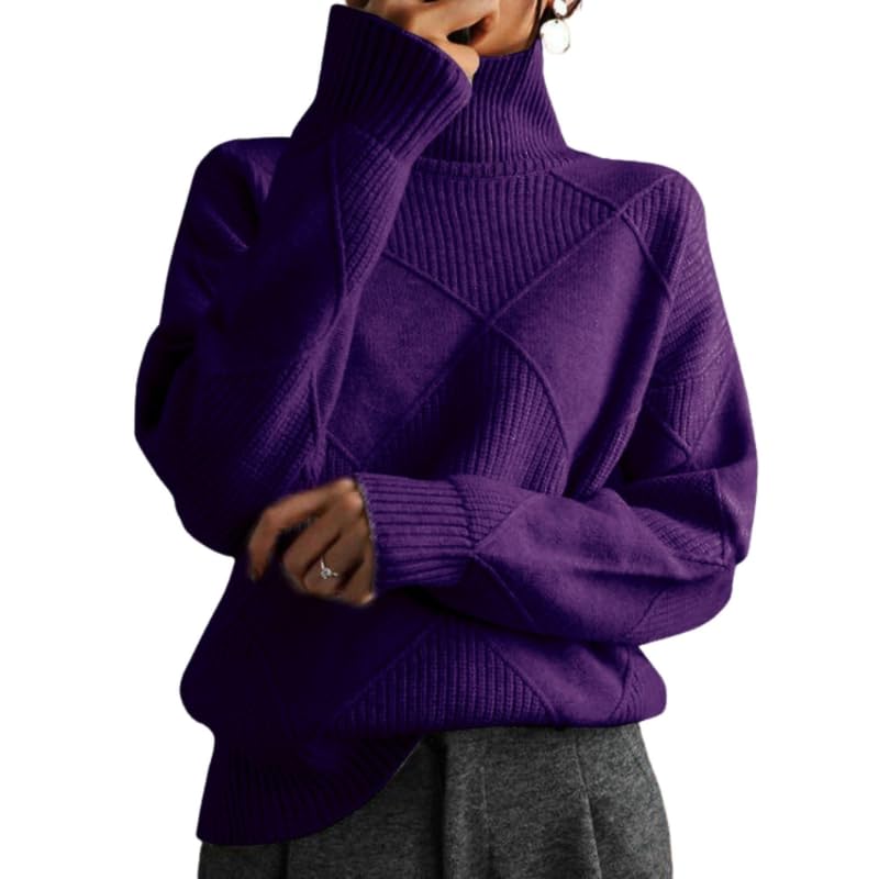 Womens Turtleneck Oversized Cable Knit Sweater Cozy Warm Chunky Knit Top Fall Winter Trendy Work Casual Plus Size