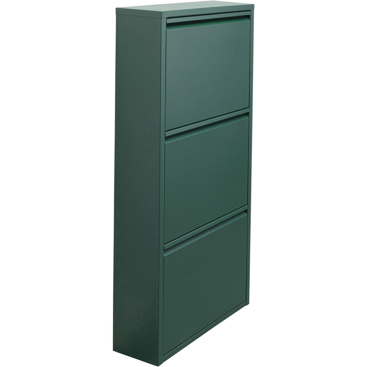KARE Meuble à Chaussures Design Caruso, Vert, 103 x 50 x 15 cm, métal, avec 3 Rabats, Rangement à Chaussures pour 6 Paires de Chaussures, étroit, Peu encombrant, Haut, étagère à Chaussures, entrée