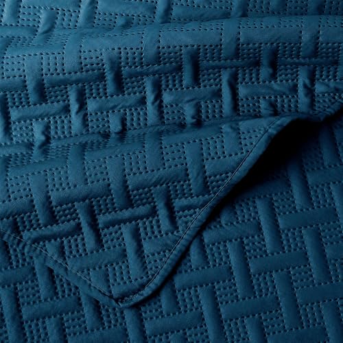 Image of Story@Home Quilted Bedspread for King Size Bed | 400 TC Bedcovers for King Size | Bed Cover | Quilted Bedsheet with 2 Pillow Cases | 250x225 CM 100% Cotton Ultrasonic Quilting - Dark Blue