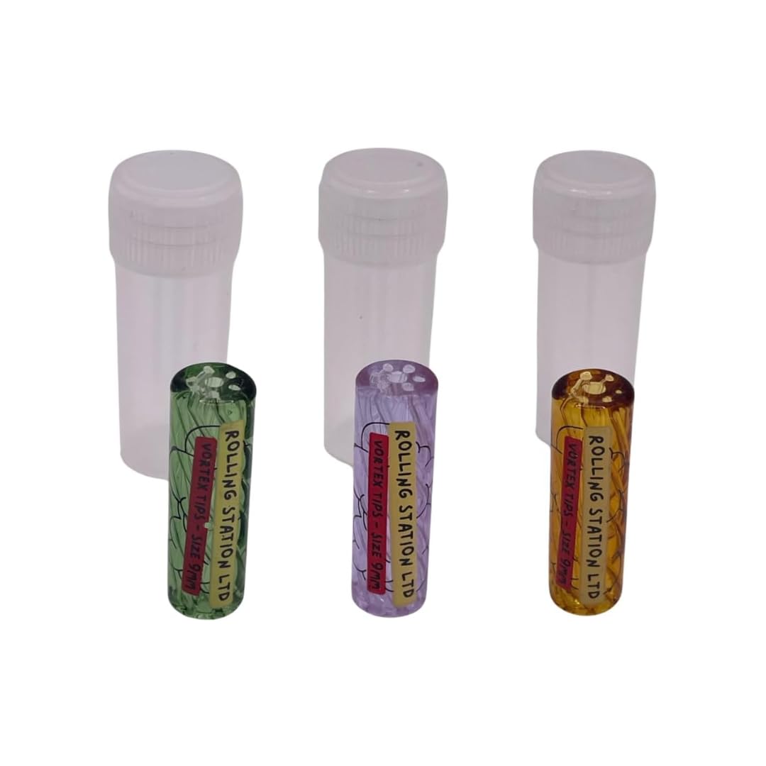 Rolling Station LTD 3 x Glass Twisted Glass Filter Tip | 9mm x 30mm | 7 Holes | Easy to Clean Reusbale | Yellow Purple Green Filter Tips | (3 Piece) (Mixed)