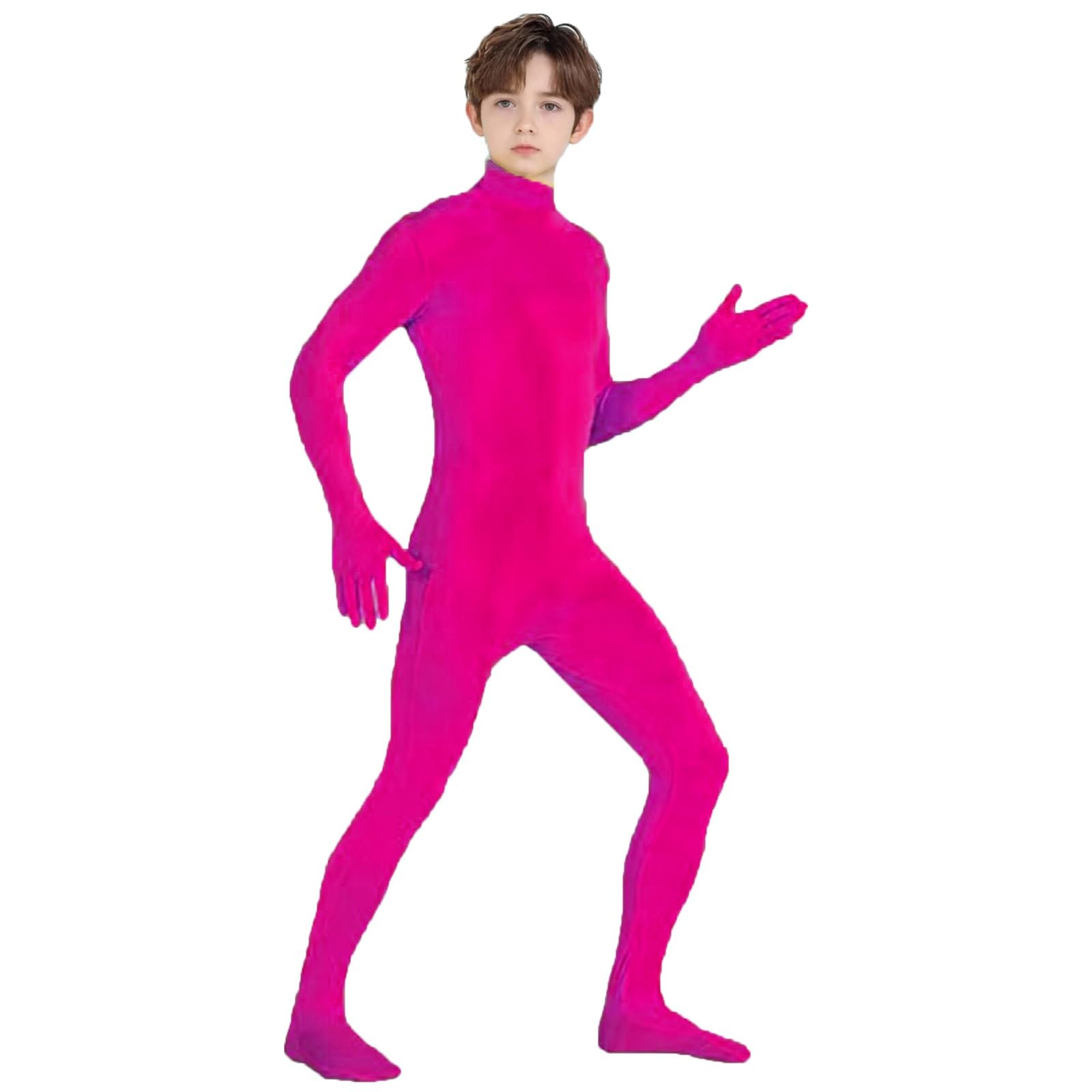 Unisex Kids' Open Face Unitard Full Body Costume Bodysuit for Adults and Kids Stealth Suits for DIY Party Outfit Halloween Cosplay Fancy Dress for Boys Girls UK (Hot Pink #2, 8-9 Years)