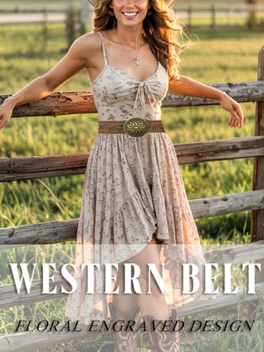 Women's Western Genuine Leather Belt Vintage Buckle Cowgirl Style Brown2