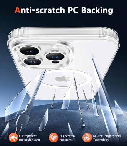Image of FNTCASE for iPhone 13 Pro-Max Case: Clear Magnetic Phone Cases Compatible with Magsafe Slim Anti Yellowing Military Grade Drop Protection Rugged Protective Transparent Cell Phone Cover (A-Clear)