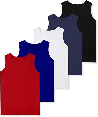 5-Pack Boys Tank Tops Boys Undershirts Soft Cotton Shirts Kids Sleeveless Tank Tops Shirts for Youth2T-16Y