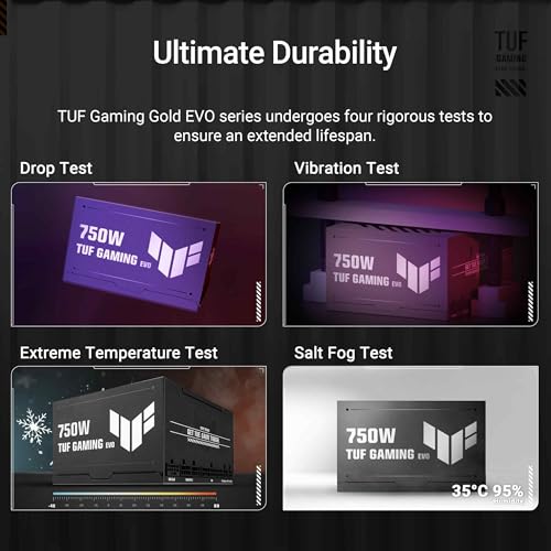 TUF Gaming 750W Gold EVO, Alimentatore Certificato 80+ e Cybenetics Gold, PCIe 5.1, SATA e ATX 3.1, Ventole a Doppia Sfera, Rivestimento Prottetivo PCB, Cavi Incisi, Nero, TUF-GAMING-750G-EVO - Alimentatore - Immagine 4