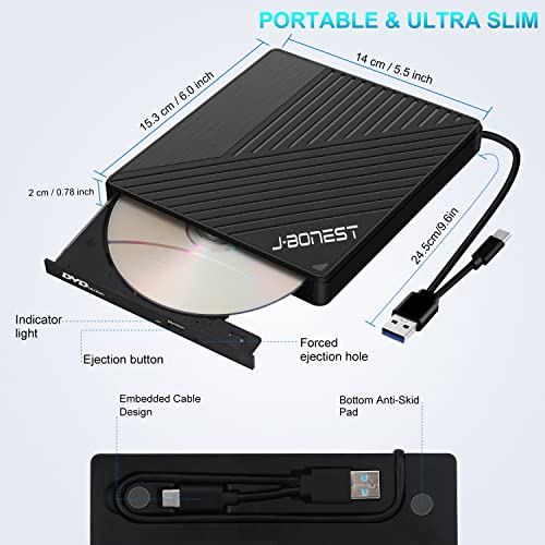 Externes CD DVD Laufwerk USB 3.0 Typ-C, CD DVD Laufwerk Extern mit SD/TF-Kartenleser Portable CD DVD RW Brenner,Schnelle… – Bild 7