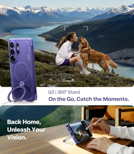 Image of TORRAS Ostand Q3 Air Original for S26 Ultra Case, 360 Magnetic Stand, MagSafe Compatible, Airbag Mil-Grade Drop Tested, Shockproof Galaxy S26 Ultra Back Cover, Violet Surge