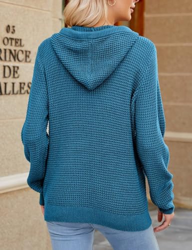 Image of CiCiBird Women's Fall Hoodies Sweater V Neck Waffle Knit Top with Pocket | Loose Fit, V Neck Button, Adjustable Drawstring, Long Sleeve, Kangaroo Pocket, Weekend Errands, Daily Wear, Work Casual