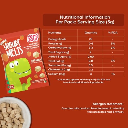 Image of Rorosaur Baby Snacks - Chickoo Melts with Yogurt & Fruit & Veggie for 8+ Months | Finger Food for Toddlers | No Sugar, No Preservatives, No Binders | 4-Pack (5g Each)