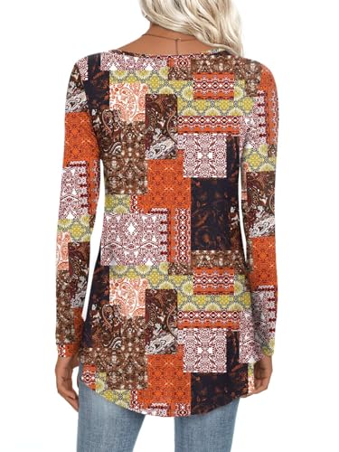 CATHY Womens Long Sleeve Casual Tunic Tops Fall Fashion 2026 Loose Fit Dressy to Wear with Leggings Winter Elastic Shirts, 3XL, Flower Multiple Orange — view 4