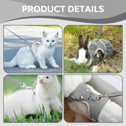 NJCXOLA Geschirr für Kaninchen, verstellbar, atmungsaktiv (Grau, M)