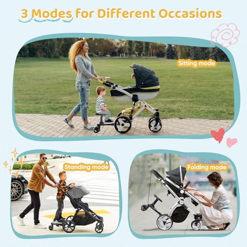 BugyKido Buggy Board mit Vergrößertem Sitz, Trittbrett für Kinderwagen Universal, Buggy Board für alle Kinderwagen, Kiddy Board für Kinder von 2 bis 6 Jahren, Belastbarkeit 25kg