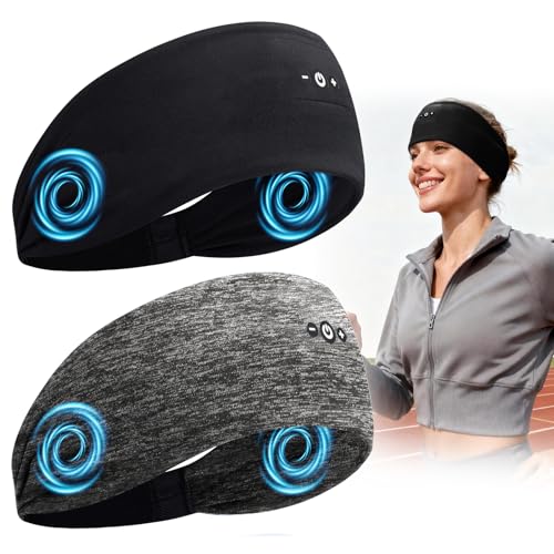 BULYPAZY 2PCS Sleeping Headphones, Headband Headphones with HD Stereo Speakers, Bluetooth Headband for Sports, Running, Workouts, Yoga, Travel, Gift - Black&Gray