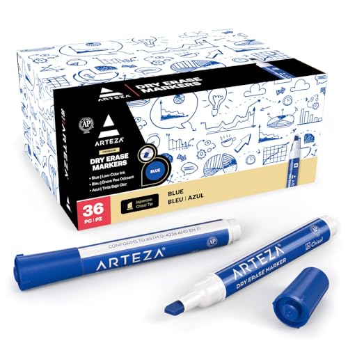 ARTEZA Dry Erase Markers, Bulk Pack of 36 Blue Whiteboard Markers with Chisel Tip, Low-Odor, Quick-Drying Ink for Office, Meeting Rooms & Home Use by ARTEZA - Used condition - US$11.11
