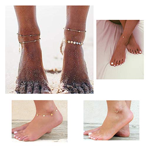 Softones 16Pcs Ankle Bracelets for Women Gold Silver Two Style Chain Beach Anklet Bracelet Jewelry Anklet Set,Adjustable Size - Image 3