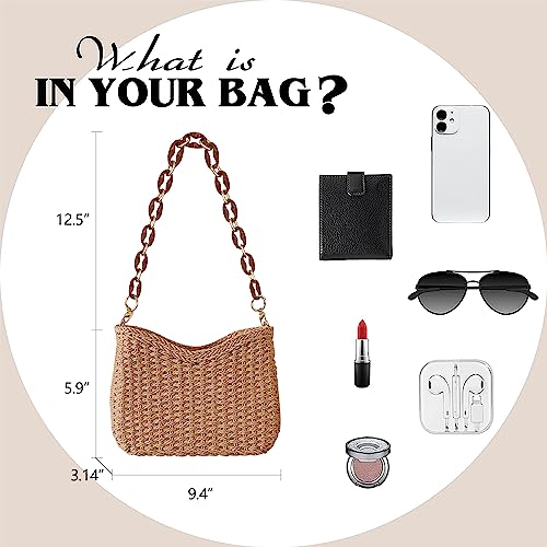 Jyg Straw Woven Shoulder Bag For Women Summer Beach Travel Crossbody Handbag Classics Satchel Purse Brown #TOP5