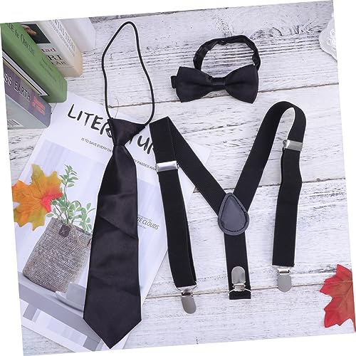 3Pcs Suspenders Elastic Braces with Clip Buckle Solid Color Necktie for Boys Formal Occasions Everyday Wear3