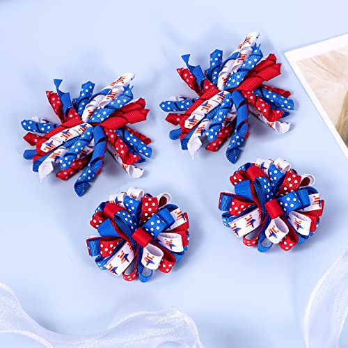 July 4Th Korker Hair Bow Clip 3'' Kids Patriotic Curly Corker Fireworks Cheer Bow Alligator Barrettes Toddler Baby Girls Independence Day Christmas Party Favor Gift Accessories #TOP1