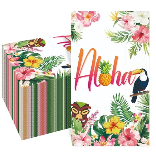 SMUAENSS Einweg-Servietten, Hawaii-Blumen- und Tukan-Muster, 3-lagig, Seidenpapierhandtücher, Zuhause, Party, Gästebad, Servietten, Brautparty, Hochzeit, dekorative Servietten, 100 Stück