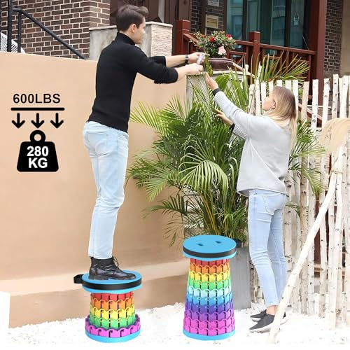 ALEVMOOM Upgraded Collapsible Stool with Cushion & Bag, 18" H Portable Retractable Telescoping Folding Stool for Adults, Lightweight But Sturdy Capacity 600 lbs for Camping Fishing Hiking Travel by ALEVMOOM - Used condition - Image 3