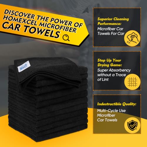 HOMEXCEL Mikrofaser-Reinigungstücher, 12 Stück, Premium-Mikrofaser-Handtuch für Autos, Ultra-saugfähig, fusselfrei, streifenfrei… – Ansicht 2