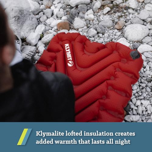 Image of KLYMIT Insulated Static V Inflatable Sleeping Pad | Comfortable, Lightweight, Easy to Inflate, Portable Air Bed Mattress for Camping, Backpacking and Hiking - Red