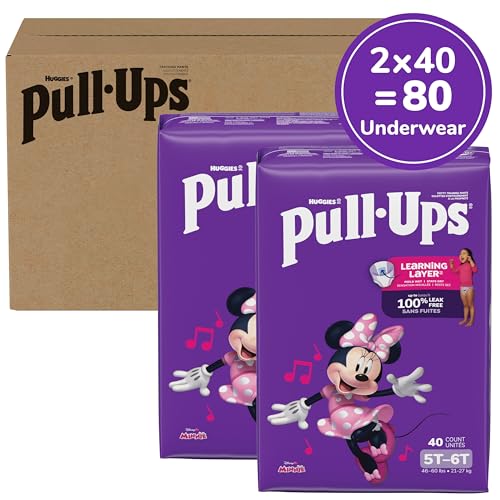 Image of Pull-Ups Girls' Potty Training Pants, Size 5T-6T Training Underwear (46+ lbs), 80 Count
