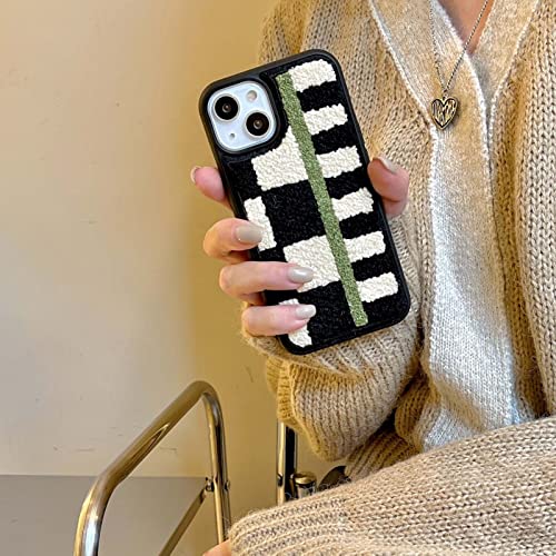 Tewwsdi Checkered Phone Case Compatible With Iphone 14 Plus 6.7Inch 2022 Soft Fluffy Case Girly Retro Chic Slim Bumper Furry Fabric Washable Protective Cover(Checkerboard) #TOP6