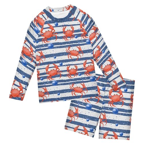 Cute Crab Stripe Toddler and Baby Boys' 2-Piece Swimsuit Trunk, Long Sleeve Rashguard Bathing Suit B0404075