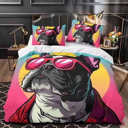 Housse de couette bouledogue français impression 3D king size - 4
