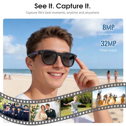 Image of Coucur G1 AI Smart Glasses with Charging Case, 8MP 4K Camera Glasses for Men Women, 1200P Video Recording, Open-Ear Bluetooth Glasses for Audio with AI Translation /Voice Control