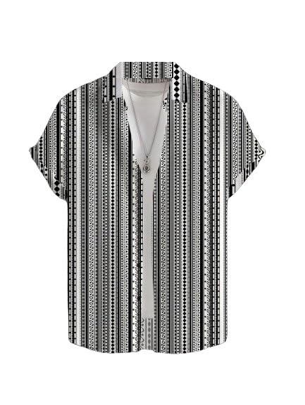Image of Men's Striped Slim Fit Half Sleeves Stratchable Printed Shirt
