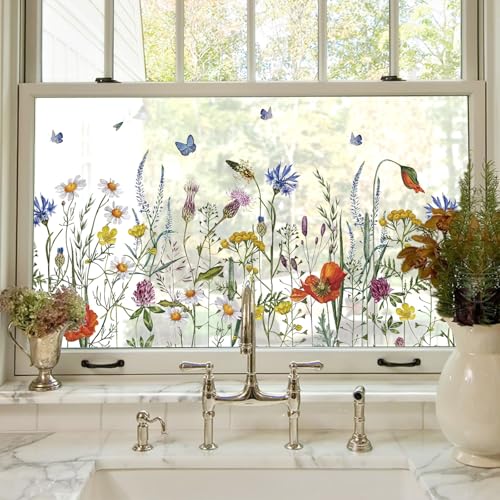ADD.HERES Window Privacy Film, Colorful Floral Window Stickers, Removable DIY