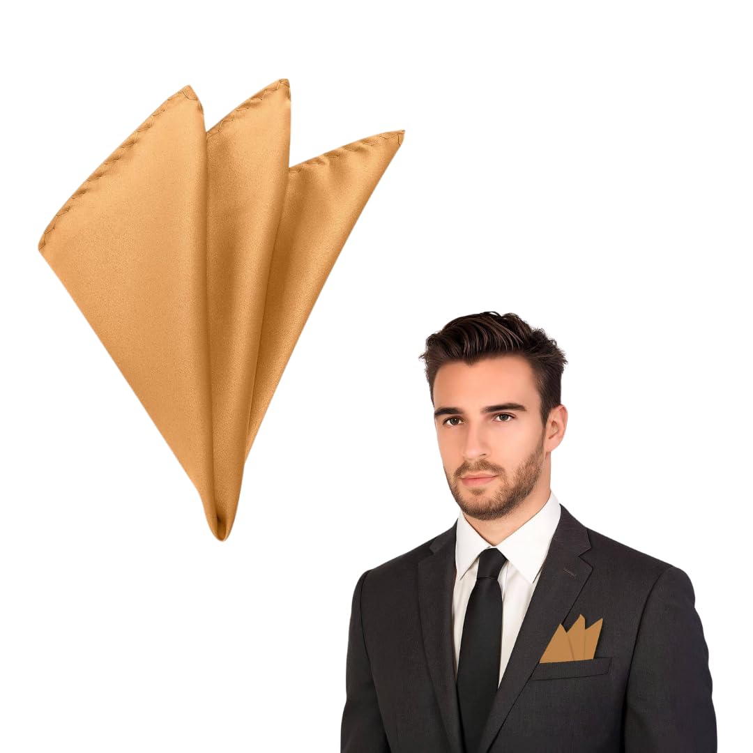 The Tie Co™ Satin Polyester Pocket Square – 28x28cm Handkerchief/Hanky for Suit Jackets, Weddings, Formal & Business Wear - Copper Gold