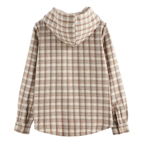 ZAFUL Women's Plaid Fleece Lined Hooded Jacket Button Up Oversized Fuzzy Coat Checkered Flannel Hoodie Jacket2