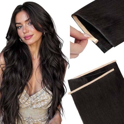DOORES Tape in Weft Hair Extensions Human Hair Dark Brown 18 Inch 50g Wide PU Long Seamless Weft Tape in Remy Extensions Quick Wear