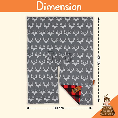 Image of Dear Baby Gear - 40x30 Car Seat Canopy, Infant Carrier Cover for Boys & Girls, Cozy Fall, Nursing & Stroller Use, Newborn Travel Sunshade, White Antlers, Plaid Red & Black Buffalo