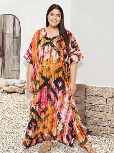 Plus Size Women Kaftan Dress Polyester Long Beach Cover Up Maxi Mumu Dresses for Bathing Caftan2