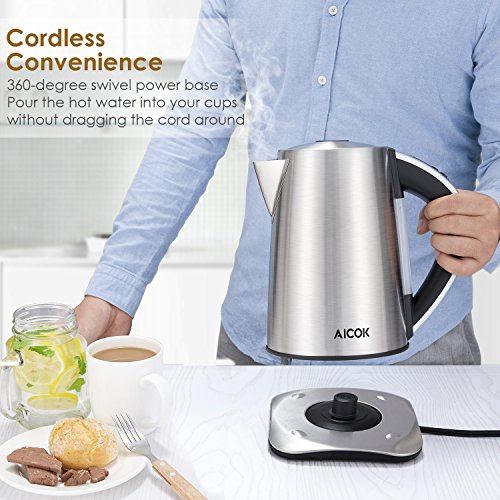 Electric Kettle Temperature Control, AICOK Stainless Steel Tea Kettle with Variable Temp, Cordless Electric Water Kettle with 1500W SpeedBoil, Auto Shut Off and Boil-Dry Protection, 1.7-Liter - Thumbnail 5