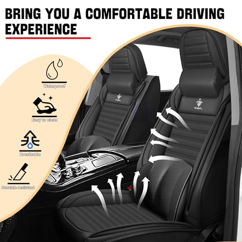 Image of Car Seat Cover for Chevy Equinox 2005-2026 Full Coverage Nappa Leather Car Seat Protector, Fashion Anti-Slip Waterproof Breathable Easy to Install, Auto Interior Accessories(Front Seat,Black&Black)