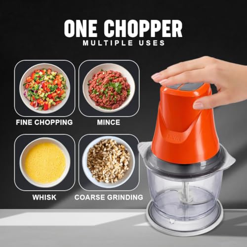 Image of Sujata Chopcraft Electric Chopper 900ml, Vegetable Chopper for Kitchen | Dual Speed | 3200 RPM High Speed Motor | Stainless Steel Blades | Chop, Mince, Whip & Blend | Orange
