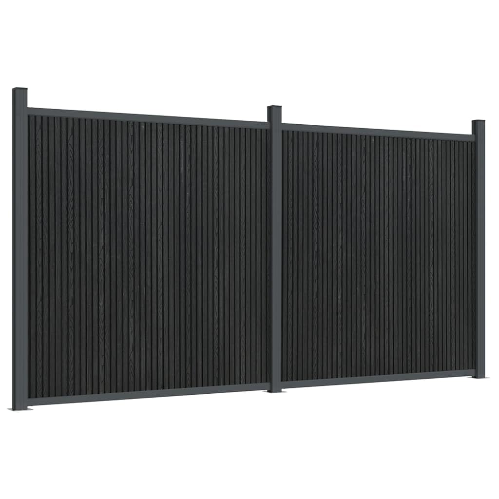Fence Panel Grey 353x186 cm WPC Garden Privacy Fence with Aluminium Frame Weather Resistant Durable Composite Wood Slat Fencing for Backyard Security and Easy Installation