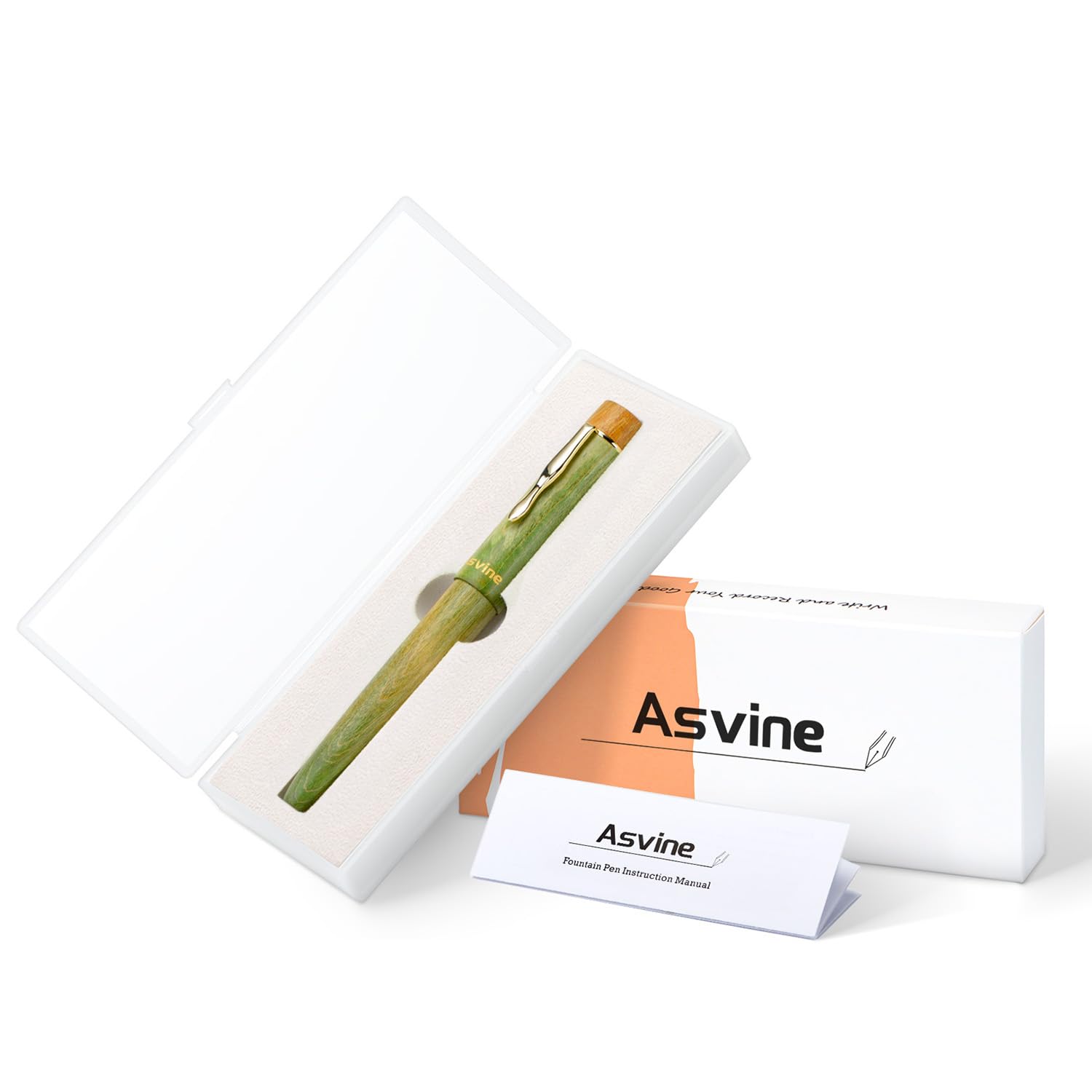 Asvine C2000 Füllfederhalter aus stabilisiertem Holz, Nr. 8, extra feine Feder, Hellgrün, großer Handarbeitsstift mit Konverter-Stiftbox, Sammlungsset