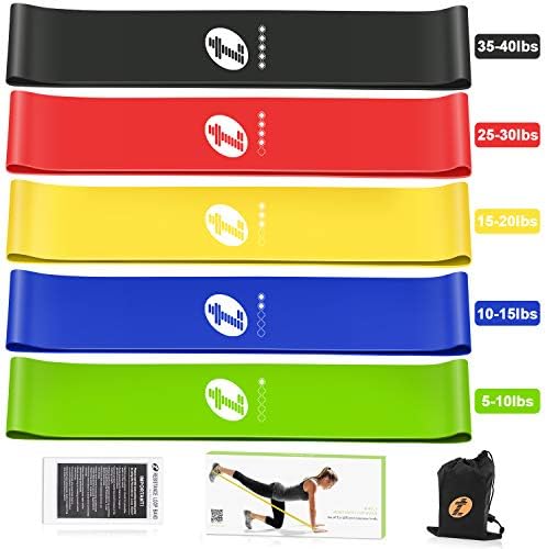 Etoplus Resistance Bands - Set of 5 Exercise Bands, Resistance Loops Workout Bands for Physical Therapy, Legs, Butt, Home Fitness, Yoga, Stretching with Instruction Manual & Carry Bag (5 Colors)