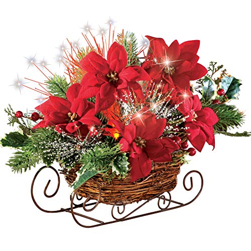 Fiber Optic Poinsettia Sleigh Centerpiece